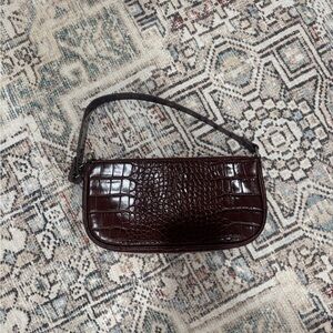 BY FAR Dark Brown Crocodile-Embossed Shoulder Bag